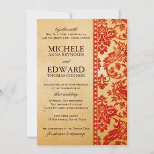 Vintage Scarlet Damask Hochzeit Einladung