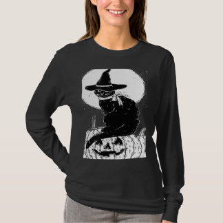 Vintage Scary Halloween Black Cat Costume Witch Ha T-Shirt