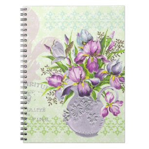 Vintage schäbige lila Blumen-wunderliches Grün Notizblock