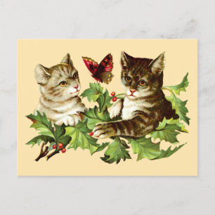 Vintage-Schablone mit Katzen und Schmetterling aus Postkarte