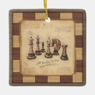 Vintage-Schachbrett & Schachfiguren, Geschenk für Keramikornament
