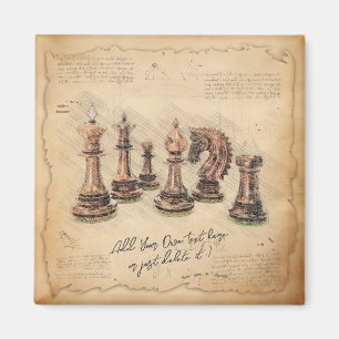 Vintage Schachfiguren im alten Stil Art Player Ges Magnet