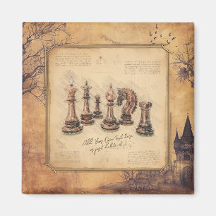 Vintage Schachfiguren im alten Stil Art Player Ges Magnet