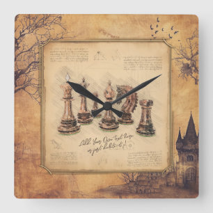 Vintage Schachfiguren im alten Stil Art Player Ges Quadratische Wanduhr