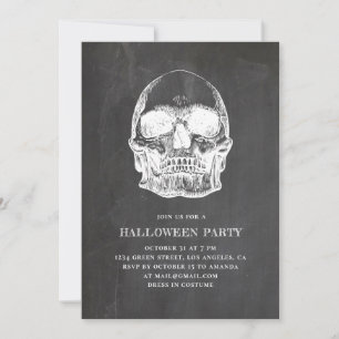 Vintage-Schädel. Halloween-Party auf der Tafel. Kn Einladung