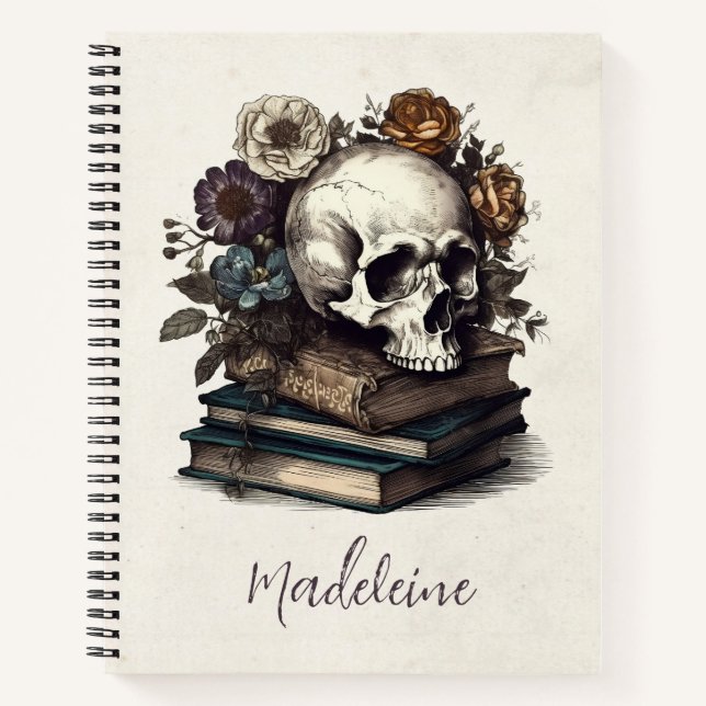 Vintage Schädelbücher Dunkle Akademie Gotisches Ha Notizbuch (Vorderseite)