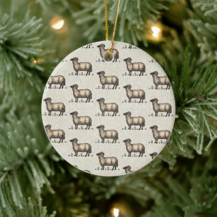 Vintage-Schaf-Illustration: Klassische Farmkunst Keramik Ornament