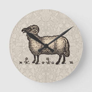 Vintage-Schaf-Illustration: Klassische Farmkunst Runde Wanduhr