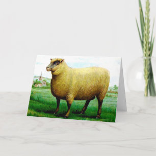 Vintage-Schaf-Lamm-grüne-Weide-Malerei Karte