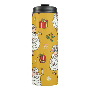 Vintage-Schaf: ländlicher Hintergrund. Thermosbecher
