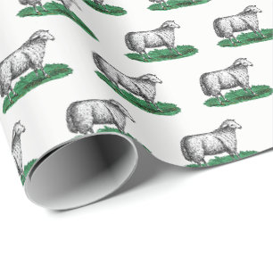Vintage-Schaf-Mutterschaf-Farmtiere-Zeichnung C Geschenkpapier