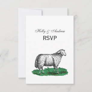 Vintage-Schaf-Mutterschaf-Farmtiere-Zeichnung C RSVP Karte