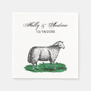 Vintage-Schaf-Mutterschaf-Farmtiere-Zeichnung C Serviette
