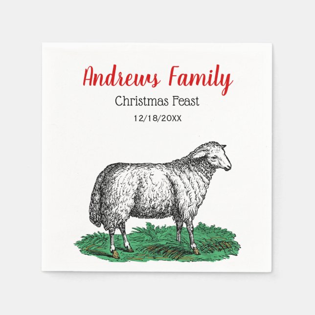 Vintage Schafschaf-Nutztiere, die C-Weihnachten Ze Serviette (Vorderseite)