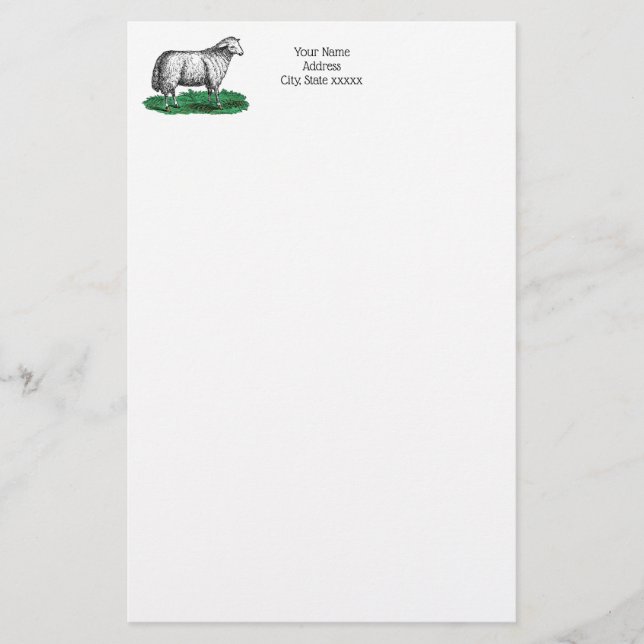 Vintage Schafschaf Zeichnend Tiere C Briefpapier (Vorderseite)