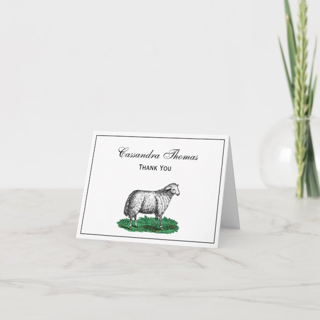 Vintage Schafschaf Zeichnend Tiere C Dankeskarte (Vorderseite)
