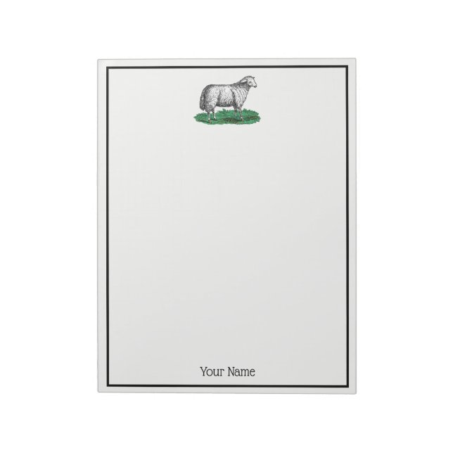 Vintage Schafschaf Zeichnend Tiere C Notizblock (Rotiert)