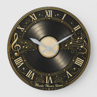 Vintage-Schallplatten-Musiknoten-Wanduhr-Design Große Wanduhr