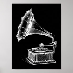 Vintage Schallplattenspieler Musical Schwarz Poster