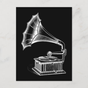 Vintage Schallplattenspieler Musikalisch Schwarz Postkarte