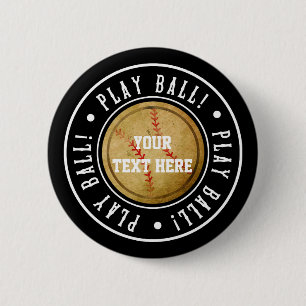 Vintage SCHALTFLÄCHE FÜR DAS Black PLAY BALL Party Button