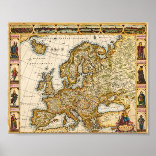 Vintage schauende Karte von Europa Poster