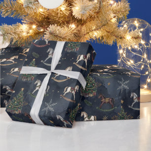 Vintage Schaukelpferd Dunkelblau Weihnachtsverpack Geschenkpapier