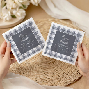 Vintage Schaukelpferd Preppy Gingham Baby Shower Serviette