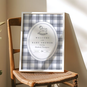 Vintage Schaukelpferd Preppy Gingham Babyparty Poster