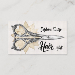 Vintage Schere Florales Leinen Friseur Geschäfts Visitenkarte