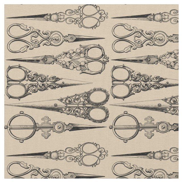 Vintage Schere Muster Friseursalons Stoff (Nahaufnahme)