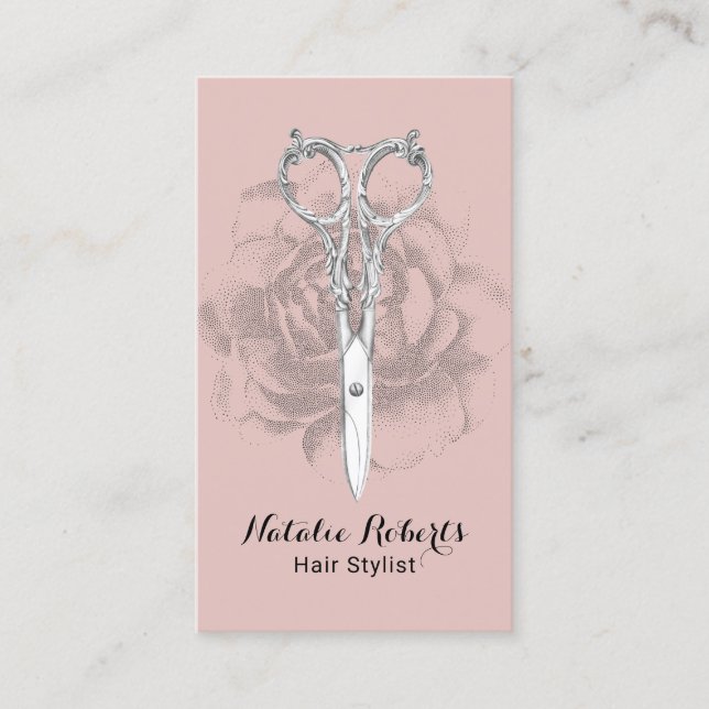 Vintage Schere und Blume Haare Sterne Rosa Visitenkarte (Vorderseite)