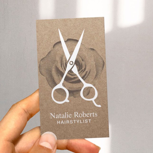 Vintage Schere und Blume Rustikale Kraft Visitenkarte (Von Creator hochgeladen)