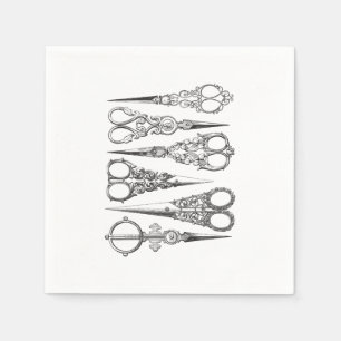 Vintage Scheren Elegantes Schwarz-weißes Dekoriere Serviette