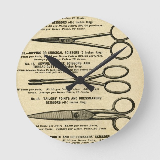 Vintage Scheren-Werbung Runde Wanduhr (Vorderseite)