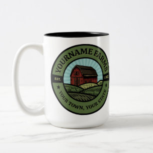 Vintage Scheune ADD NAME Landgut Farm Felder Landw Zweifarbige Tasse