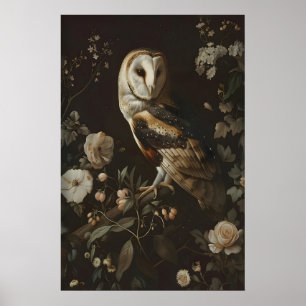 Vintage-Scheune-Eule-Blumen-Kunst-Malerei-Druckbar Poster