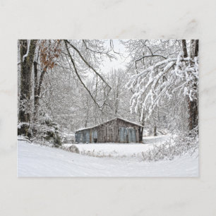 Vintage Scheune im frischen Schnee - Ländliches Te Postkarte