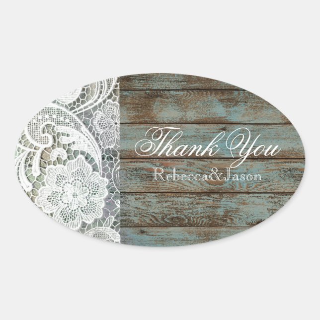 Vintage Scheunenholzspitze Land Hochzeit danke Ovaler Aufkleber (Vorderseite)