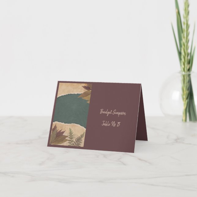 Vintage, schick-grüne Sitzkarte für den Single Dankeskarte (Vorderseite)