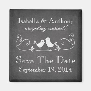 Vintage-Schiefertafel-Liebesvögel-Save-The-Date-Ma Magnet