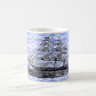 Vintage Schiff Blau Harlekin Kaffeetasse