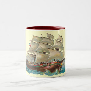 Vintage Schiff segelt über blaues Meer Kaffeetasse
