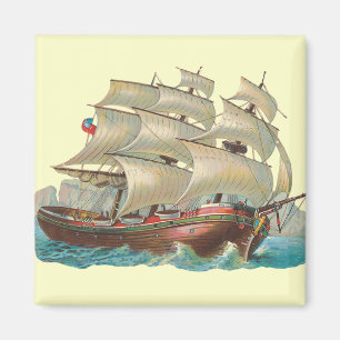 Vintage Schiff segelt über das blaue Meer Magnet