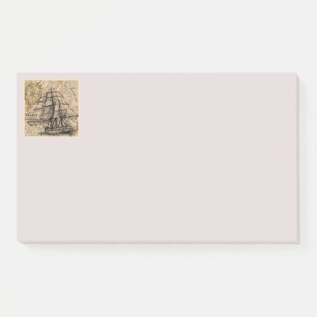 Vintage Schiff und Karte Post-it Klebezettel (Vorderseite)