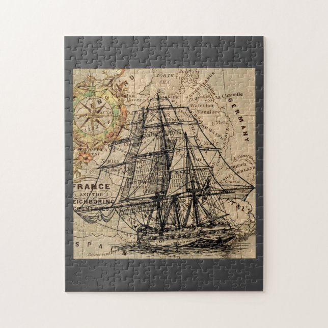 Vintage Schiff und Karte Puzzle (Vertikal)