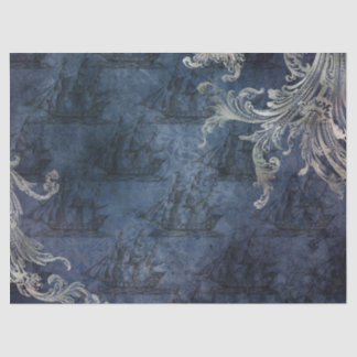 Vintage Schiffe auf Blue Decoupage Seidenpapier
