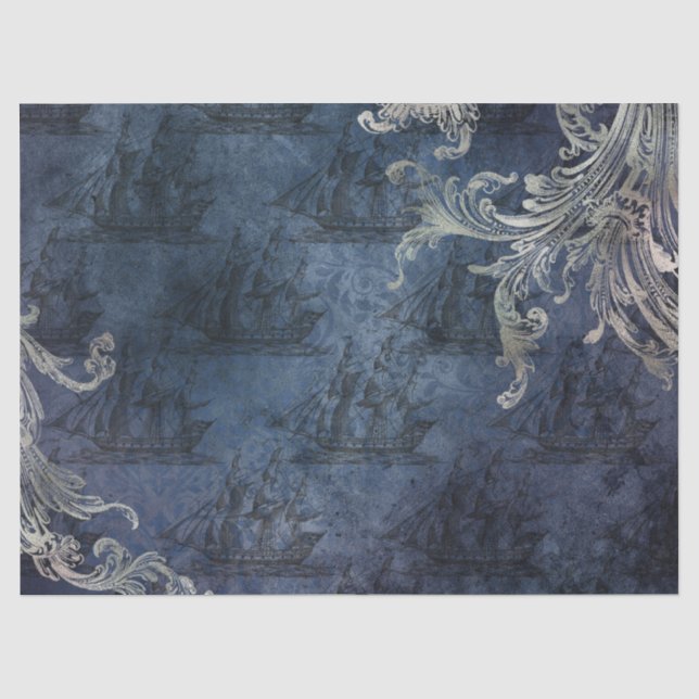 Vintage Schiffe auf Blue Decoupage Seidenpapier (Vorderseite)