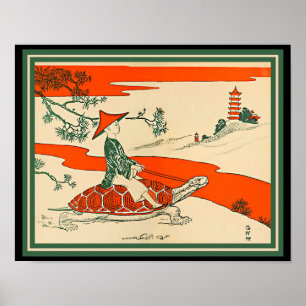 Vintage Schildkröte, Chinesische Boy Riding Turtle Poster