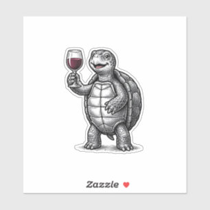 Vintage-Schildkröte-mit-Weinglas-Shirt-Design_1 Aufkleber